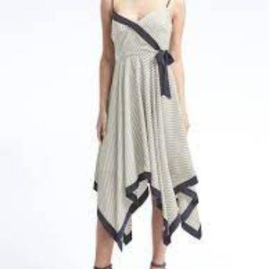 Banana Republic Summer Dress 6 High Low Spaghetti Straps White Blue